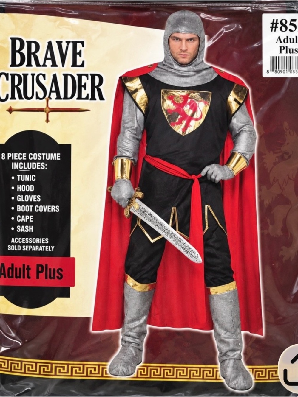 Rave Crusader Adult Plus Medieval Knight Costume 8 Piece.  large to XXL size